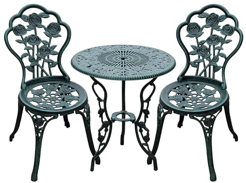 Outsunny Bistroset Gartenset Gartenmöbel 3-TLG. Balkonmöbel Set Gussaluminium Antik Grün