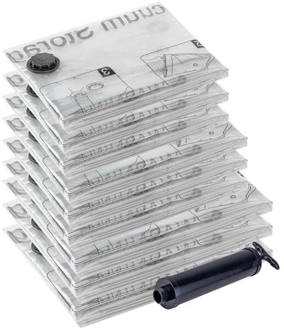 SUOCO Sacchi Sottovuoto con Pompa Manuale, 3 Jumbo, 3 Large e 3 Medium, Buste Sottovuoto per Vestiti, Piumoni e Viaggi, Ideali per Organizzazione