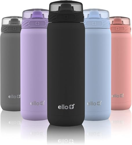 Ello Cooper 22oz Insulated Stainless Steel Water Bottle with Straw, Black