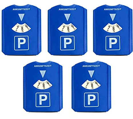 HAC24 5er Set Parkscheibe mit Eiskratzer und Gummilippe Kunststoff Auto Parkuhr 15,5x12 cm Blau