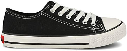 PAYMA - Scarpe da Ginnastica Sneakers di Tela Canvas per Donna. Casual a Collo Basso e Alto. Suola Semplice e Piattaforma. Punta in Gomma. Bianco, Rosso, Blu e Nero.