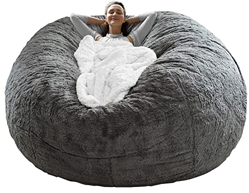 Cookit Sitzsack-Stuhlbezug (es war nur EIN Bezug, kein voller Sitzsack) Stuhlkissen groß rund weich flauschig aus PV-Samt waschbar faul Sofabettbezug Wohnzimmermöbel,6ft/180cm Dunkelgrau