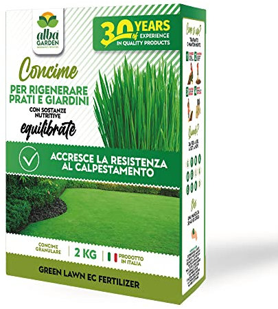 Albagarden - Concime Prato x 2 KG - Fertilizzante Granulare Per Tappeto Erboso E Da Semi - Ottimo Per Tutte Le Varietà Di Erba, Erbetta, Prato A Rotoli Resistente