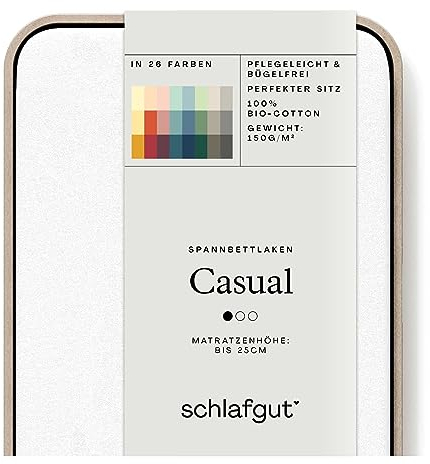 Schlafgut Casual Spannbettlaken 140x200cm bis 160x200cm - 100% Biobaumwolle, Oeko-TEX Zertifiziert, Full-White, Matratzenhöhe bis 25cm