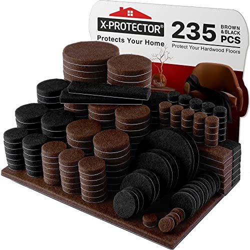 235 PCS Patins en Feutre Auto-Adhésifs X-Protector - Patins pour Meubles | Marron et Noir - Patin Meuble - Patin Feutre Autocollant - Patins Glisseurs pour Meubles - Protégez Vos Sols!