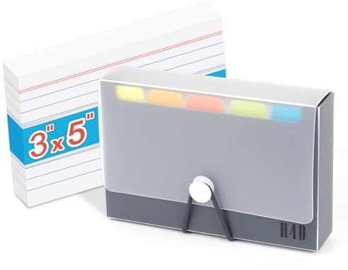 H4D 3x5 Index Card Case with 100 Heavyweight Ruled Index Cards and Dividers, Black