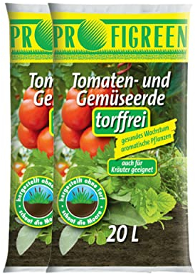 Profigreen Tomatenerde torffrei mit nachhaltigem Langzeitdünger - Gartenerde mit Natur Dünger für Tomaten & andere Gemüsesorten - Pflanzerde mit Bodenhilfsstoff für Tomatenpflanzen (40 Liter)