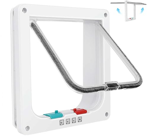 Dünne Katzentür für Fenster, Haustiertüren und Schiebetür, Sicherheits-Haustiertür mit 4-Wege-Schloss, wetterfeste Katzenklappe für dünne Tür und Wand (Medium, 6.7in x 6.3in)