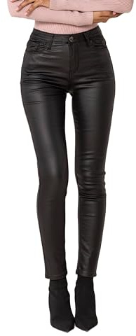 Nina Carter LC001 Damen High Waist Hose in Lederoptik Push-Up Stretchjeans, Schwarz (LC001-1), M