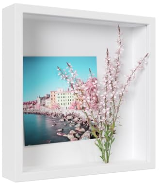 XDLOIFN Cornice 3D, Cornice Profonda 22x22 Profondità 3 cm, Cornice Quadrata per Muro e Da Tavolo - Bianco