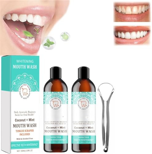 Coconut Mint Mouthwash,Coconut Mouthwash,Whitening Mouth Wash,Mint Oil Pulling Mouthwash with Tongue Scraper,Coconut Pulling Oil,Teeth Whitening,Fresh Breath (2 Pcs)