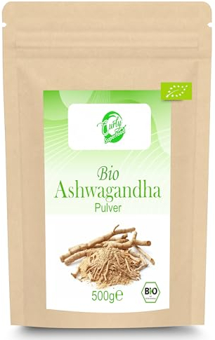 Curly Superfood® Ashwagandha Pulver Bio 500g - 100% naturreine BIO Qualität aus Indien - Fein gemahlenes Bio Ashwagandha Pulver für Smoothies, Säfte, Goldene Milch & Co