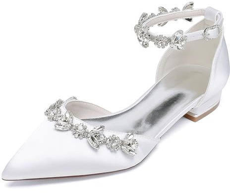 MINITOO Zapatos planos de boda para mujer y niña con cadenas, zapatos de novia de noche MY279, My279 Blanco 2 5 cm Tacón, 42 EU