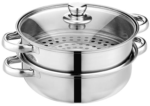 Steamer Pot for Cooking [Large Capacity] 11.8 inch Steamer Pot, 2-tier Multipurpose 18/8 Stainless Steel Steam Pot Cookware with Lid for Vegetable, Dumpling, Stock, Sauce, Food