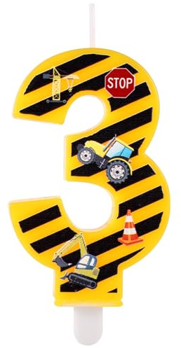 Velas de Construcción, Feliz Velas de Cumpleaños Números para Decoración Suministros Fiesta Cumpleaños Construcción para Niños (Número 3)