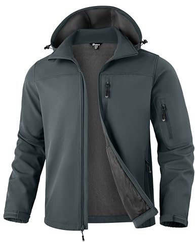 Pudolla Men's Softshell Jacket Fleece Lined Water Resistant Hooded Winter Coats for Men Outdoor Work Hiking with Pockets(Deep Grey 3X-Large)