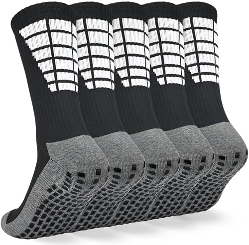 KOOOGEAR Calzini Da Calcio Antiscivolo Da Uomo,5 Paia Di Calzini Da Calcio Traspiranti E Antiscivolo Da Uomo,Adatti Per Calcio,Pallavolo, Ciclismo,Corsa,Maratona
