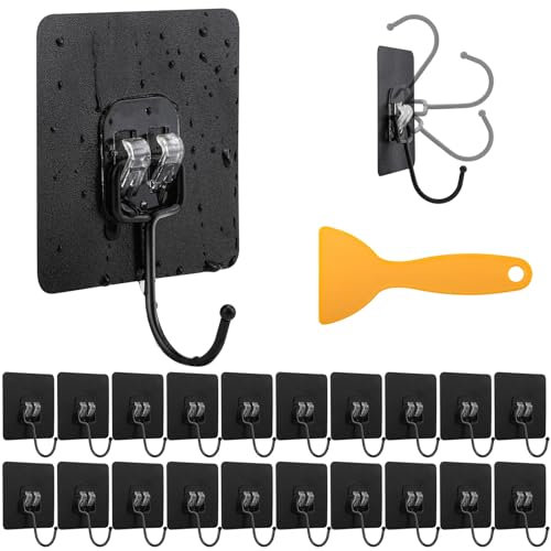 20 Pcs Heavy Duty Self Adhesive Hooks - Extra Strong Stick On Ceiling & Wall Hooks for Hanging Towel, Coat, Key, Utensils