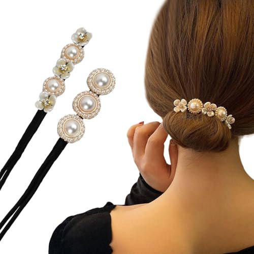 2 Pieces Flower Pearl Donut Hair Bun Maker, Hair Bun Maker Twist Headband, Deft Hair Twist Bun Shaper, Magic Hair Buns, Donut Bun Maker, Lazy Hairstyle Accessories for Women Girls