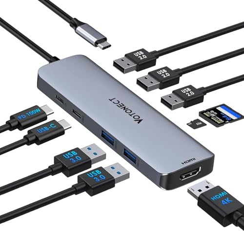 Votonect USB C Hub 10-in-1 with 4K HDMI Adapter, SD/TF Card Reader, 100W PD Charging, 2 USB 3.0 Ports, and 3 USB 2.0 Ports for MacBook Pro/Air, Dell XPS, Lenovo ThinkPad, etc.