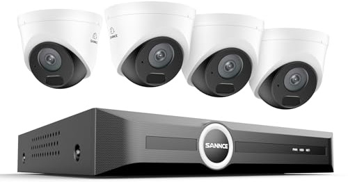 SANNCE Système de sécurité PoE 2K 3MP, NVR de Surveillance 8CH 6MP avec 4 caméras dôme HD 3MP résistantes aux intempéries avec Compression vidéo H.265 (4 Caméras+NVR)
