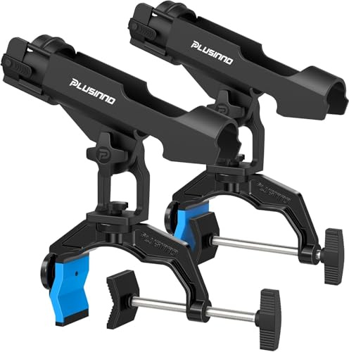 PLUSINNO 2 Packung BRH02 Angelrutenhalter für Boote, Angelausrüstung mit vergrößertem Clip, 360 Grad verstellbare Angelrute, Angelgeschenk für Herren