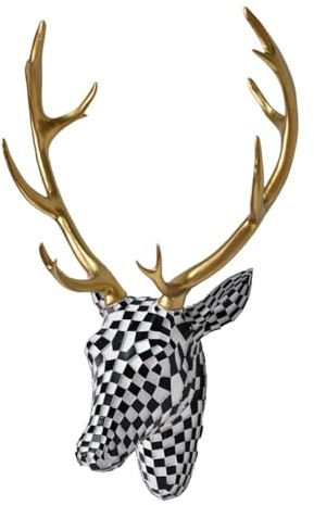 GIGICICI Mosaic Deer Head Wall Decor 15.7x8.7 Inch, Artistic Faux Resin Animal Head Wall Sculpture Hanging for Living Room Bedroom Kitchen Office, Black-White Gift
