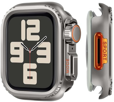 Suphart Skyddsfodral kompatibelt med Apple Watch Series 6/5/4/SE 44 mm, robust metallhölje med bakram för iWatch 6/5/4/SE 44 mm, grå