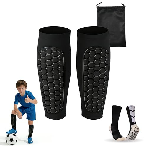 JANORS Espinilleras Fútbol para Niño,Transpirables y Antigolpes,Protecciones de Fútbol Anticolisión Celular,Incluye Calcetines de Fútbol y Bolsa de Almacenamiento