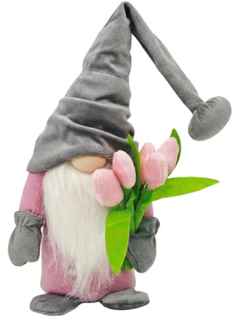 Ourdort GNOME Spring Tulips Decoration,Peluche Gnomo,Decorazioni Pasqua Gnomo Peluch,Regalo Festa della Mamma Idee Regalo,Regalo per la Festa della Mamma per Donne (Grigio)