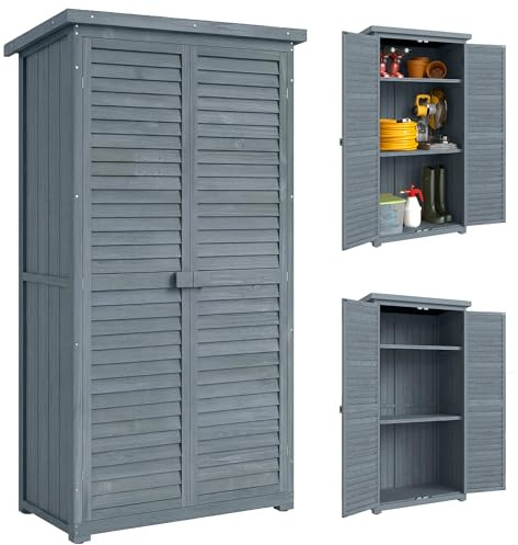 Outsunny Armadio da Giardino in Legno di Abete 87x46.5x160cm Grigio