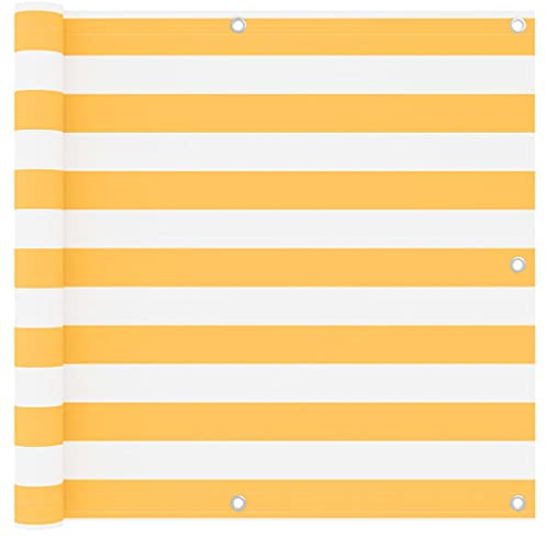 Mokuyary Protección visual para balcón, color blanco y amarillo, 90 x 500 cm, tela Oxford, revestimiento de balcón, cubierta opaca contra el viento para jardín, terraza, exterior