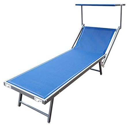 MA MAISON Lettino Prendisole in Alluminio 61X183/189X38H CM - con Tettuccio Pieghevole, Schienale Reclinabile 2 Posizioni, Tessuto Textilene, Sdraio per Giardino, Piscina e Spiaggia, 120 kg (Blu)