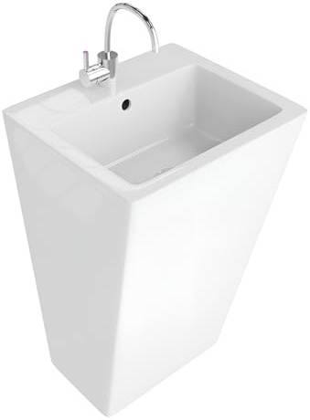 LAVITA Standwaschbecke Quadro | Freistehendes Waschbecken Rechteckig | Waschbecken mit Überlauf und Hahnloch | Aus hochwertigem Porzellan | Bodenstehende Waschtisch | 85x51x45 cm | Weiß Glanz