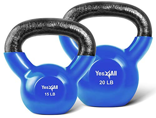 Yes4All Combo Vinyl Coated Kettlebell Weight Sets – Great for Full Body Workout and Strength Training – Vinyl Kettlebells 15 - 20 lbs