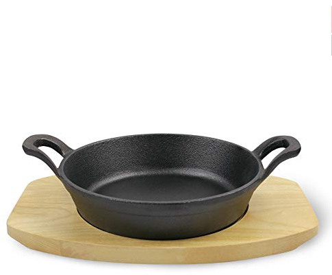 LTLWSH Gjutjärnspanna Matlagning Liten Stekpanna 16 cm/18 cm med Dubbelhandtag Stekpanna och Isolerad Trämatta för Halogenugn Elektrisk Keramisk Spis Elektrisk Ugn Induktionsspis, 18 cm