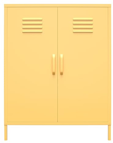 Novogratz Cache 2 Door Metal Locker Style Storage Accent Cabinet, Yellow