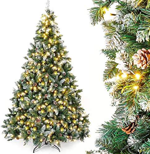Yorbay Árbol de Navidad Artificial con Luces Led y Blanco Nevado Grande (210cm)