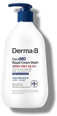 Derma B Ceramd Repair Cream Wash, parfümfreies, cremiges Gesichts- und Körperreinigungsmittel für trockene, empfindliche und juckende Haut, 400 ml