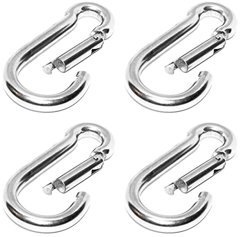 PRIOstahl Karabiner Karabinerhaken Standard Kettenglied - 8 x 80mm x 4 Stück Verbindungsglied mit Schnappverschluss Rundkarabiner Verbinder Befestigung Hängesessel Boxsack Edelstahl V4A