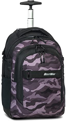 Fabrizio Bestway 2 Rad Rucksack Trolley Schultrolley Backpack Schulranzen mit Rollen, Farbe:Schwarz/Dunkelgrau