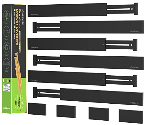 ANTOWIN Confezione da 10 divisori espandibili per cassetti, divisori espandibili per cassetti, 43,2-55,9 cm, organizer a molla regolabile per utensili grandi, vestiti, cassetti degli attrezzi (nero)