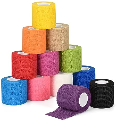 Sagafly 12 Rollen Selbstklebender Verband Selbsthaftende Bandage für Erste Hilfe Fixierbinde Cohesive Bandage Haftbandage Verband Sport Elastische Binde für Handgelenk Knöchel Vet Wrap Pet