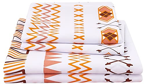 JSD Orange Boho Sheet Set Cal King, Soft Geometric Printed Microfiber Sheets Extra Deep Pocket Wrinkle Free