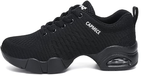 SECHRITE Zapatillas de Deporte de Jazz para Mujer, Zapatillas de Entrenamiento de Baile de Malla con Cordones y amortiguación de Aire, Zapatillas Deportivas para Caminar y Fitness Negro 39 EU