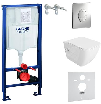 LAVITA Élément mural Solido Start + WC suspendu mural Parana blanc sans bord + abattant WC SoftClose | Bouton chromé | Kit complet | Réservoir de chasse encastré | Kit complet | WC complet |