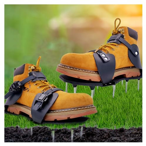 MEIFLOLU Zapatos aireadores de césped para césped, herramienta aireadora de aire de césped con pinchos de acero inoxidable, correas de hebilla de liberación ajustable, zapatos aireadores de patio,