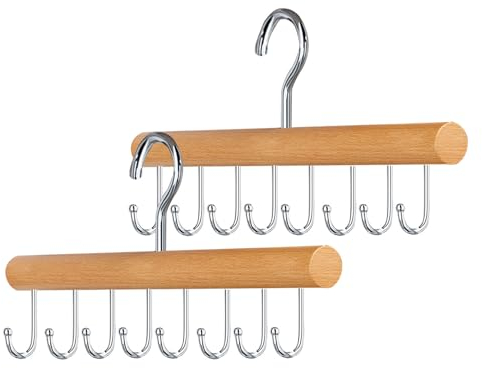 GmeDhc 2 Pezzi Appendino per cravatta, Porta Cravatte Legno e Acciaio Inox, con 8 Gancio, Ruotabile a 360°, per Organizzare e Conservare Cravatte, Cinture, Sciarpe, Reggiseno