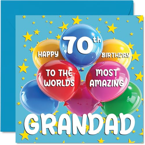 Tarjeta de cumpleaños número 70 para abuelo – El abuelo más increíble del mundo – Tarjeta de feliz 70 cumpleaños para abuelo de nieto nieto, 145 mm x 145 mm, 70 años 70 tarjetas de felicitación para