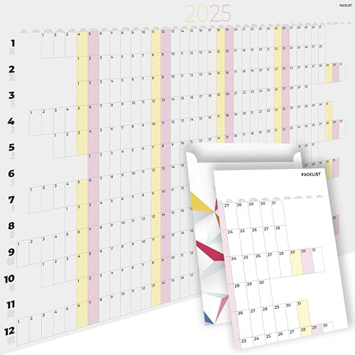 PACKLIST® Calendrier 2025 Grand Format en Français A1 84x60cm. Calendrier 2025 Mural Grand Format, Planning Familial 2025 - Calendriers Muraux pour L'organisation Familiale, les Études et le Travail